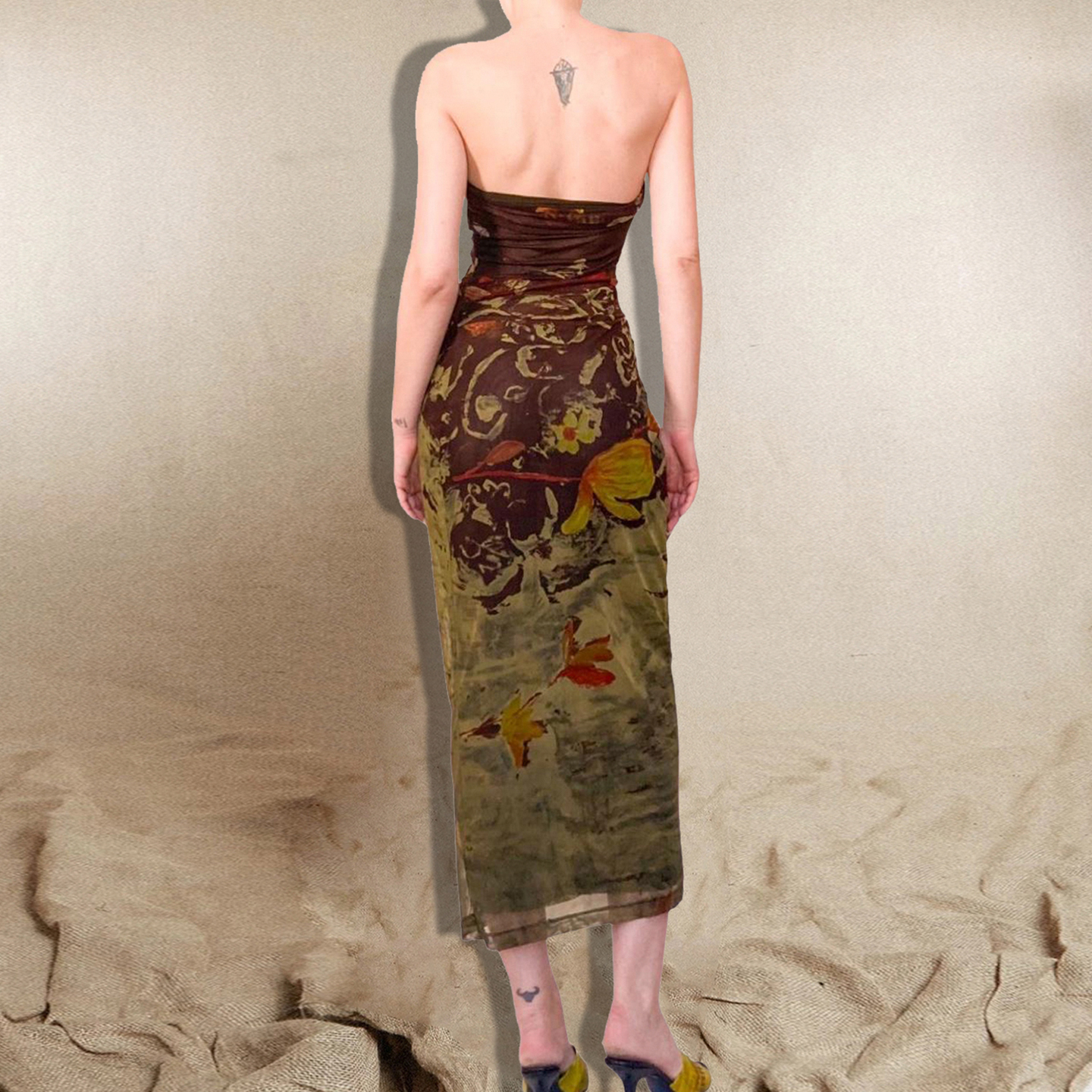 Vintage Oil Painting Style Printed Dress - Strapless Slim Fit Mid-Length Dress for Versatile Style - Perfect for Y2K and Retro Fashion Vintage Oil Painting Style Printed Dress - Strapless Slim Fit Mid-Length Dress for Versatile Style - Perfect for Y2K and Retro Fashion