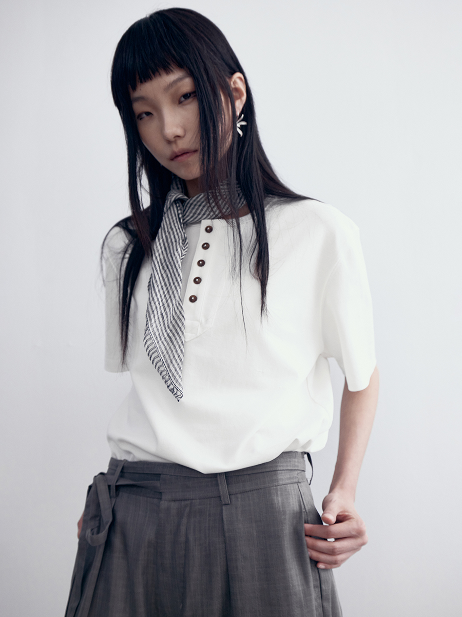 Vintage Patchwork Henley Short Sleeve T-Shirt for Men and Women, Cleanfit Loose Casual Top, Retro Commuter Style