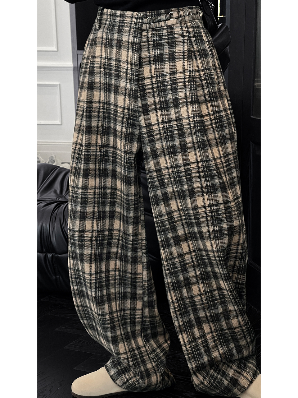 Vintage Plaid Casual Pants for Men - 2025 Autumn Winter Thick Loose Straight Wide-Leg Trousers, Versatile Y2K Style