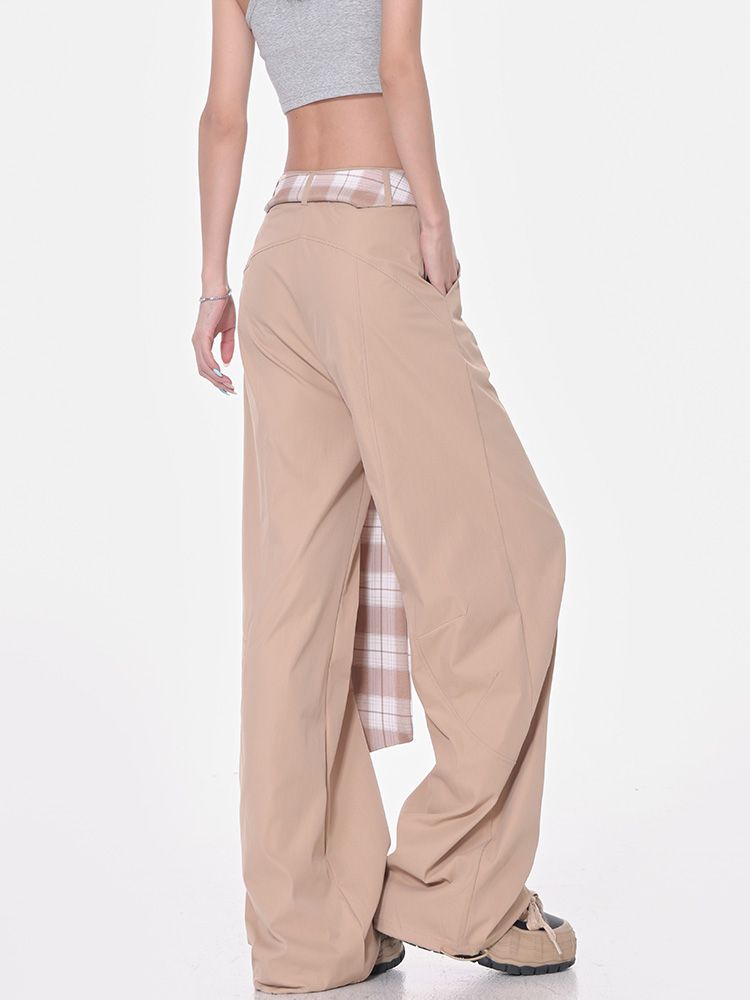 Vintage Plaid Lace-Up High-Waisted Wide-Leg Casual Pants for Women - Summer Quick-Dry Straight Leg Trousers Vintage Plaid Lace-Up High-Waisted Wide-Leg Casual Pants for Women - Summer Quick-Dry Straight Leg Trousers