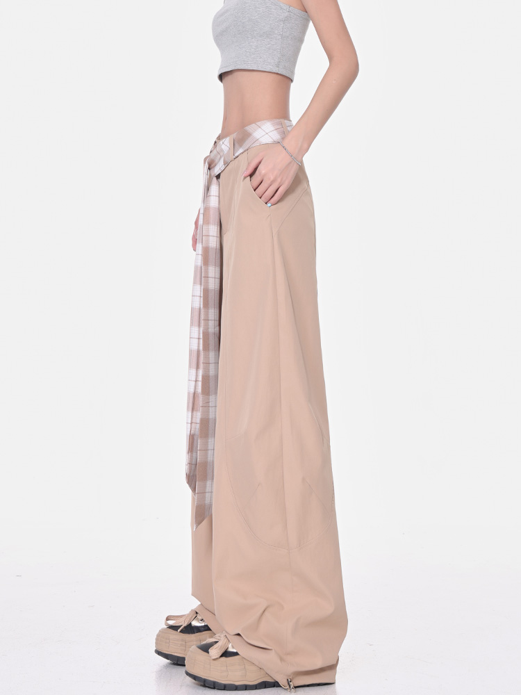 Vintage Plaid Lace-Up High-Waisted Wide-Leg Casual Pants for Women - Summer Quick-Dry Straight Leg Trousers Vintage Plaid Lace-Up High-Waisted Wide-Leg Casual Pants for Women - Summer Quick-Dry Straight Leg Trousers