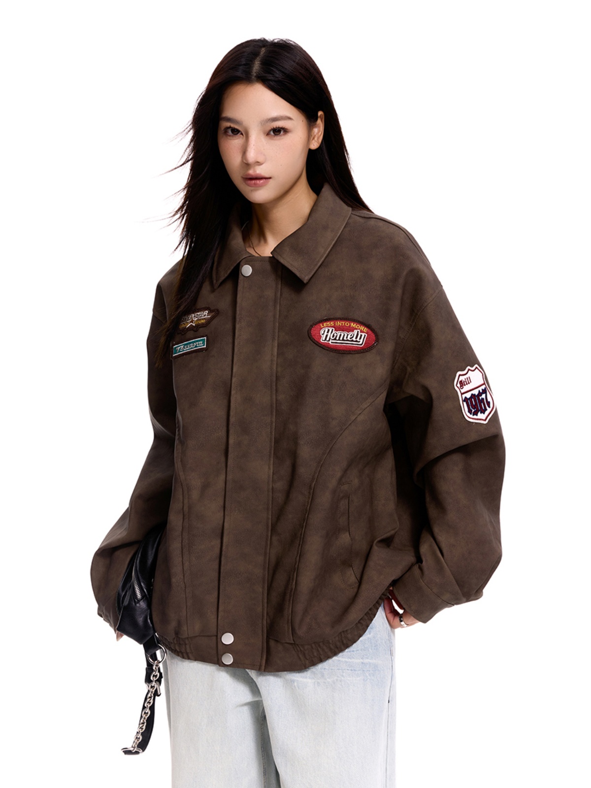 Vintage PU Leather Biker Jacket for Men and Women, Loose Fit Trendy Flight Jacket, Retro 90s Style Vintage PU Leather Biker Jacket for Men and Women, Loose Fit Trendy Flight Jacket, Retro 90s Style