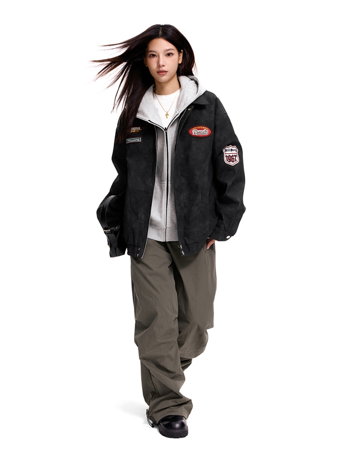 Vintage PU Leather Biker Jacket for Men and Women, Loose Fit Trendy Flight Jacket, Retro 90s Style Vintage PU Leather Biker Jacket for Men and Women, Loose Fit Trendy Flight Jacket, Retro 90s Style