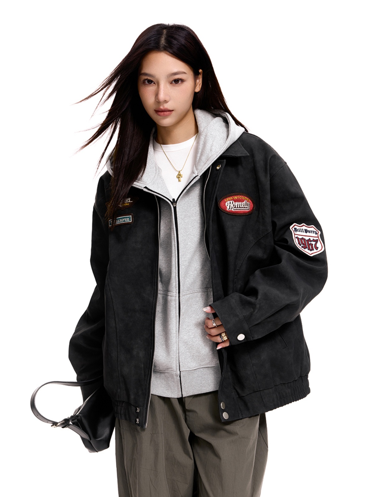 Vintage PU Leather Biker Jacket for Men and Women, Loose Fit Trendy Flight Jacket, Retro 90s Style