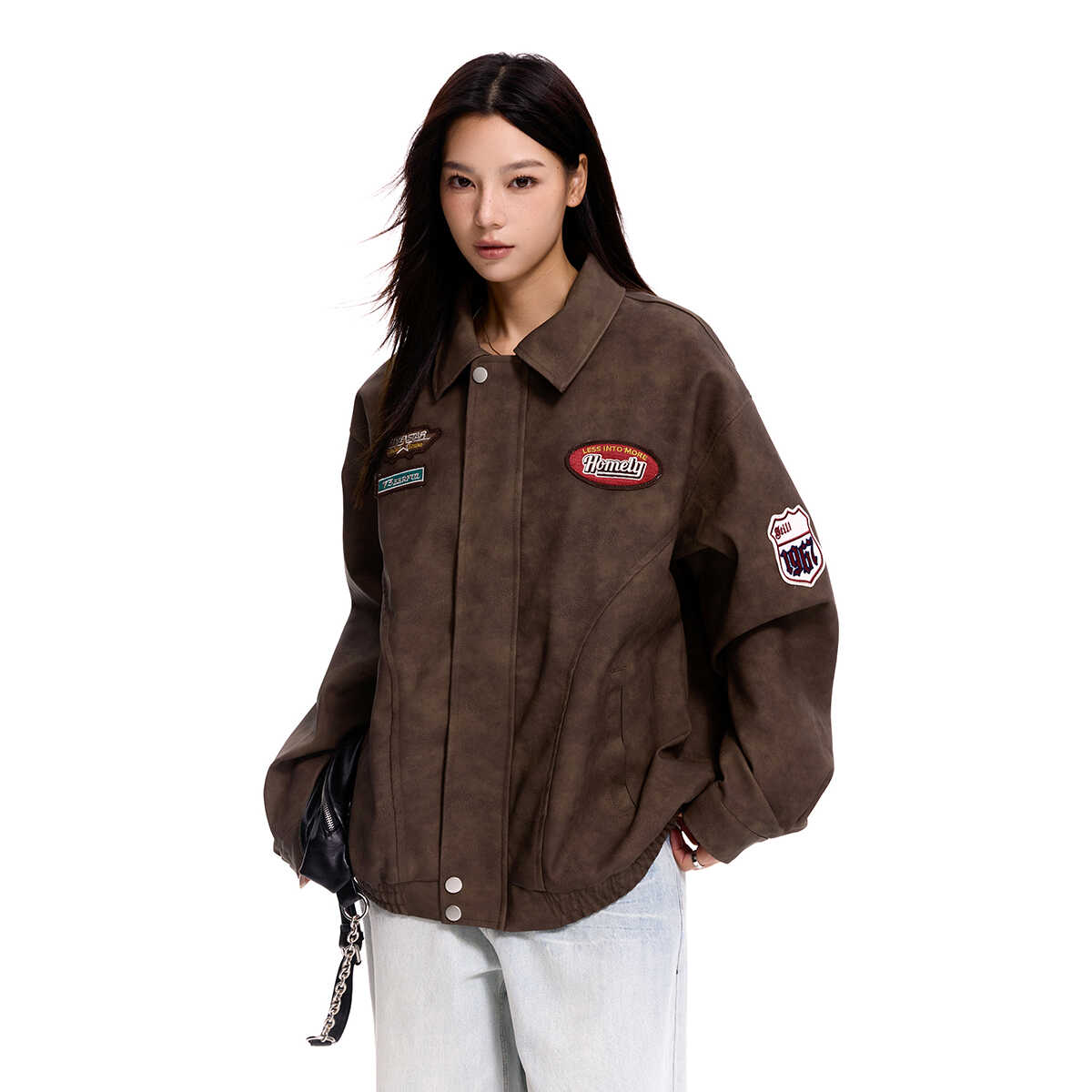 Vintage PU Leather Biker Jacket for Men and Women, Loose Fit Trendy Flight Jacket, Retro 90s Style Vintage PU Leather Biker Jacket for Men and Women, Loose Fit Trendy Flight Jacket, Retro 90s Style