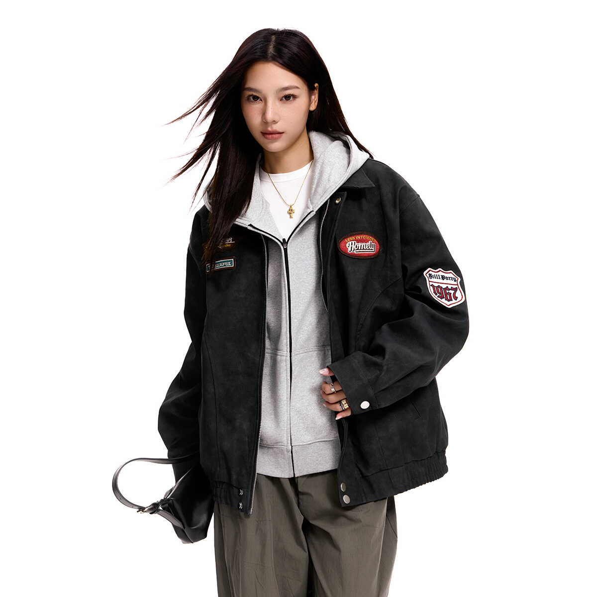 Vintage PU Leather Biker Jacket for Men and Women, Loose Fit Trendy Flight Jacket, Retro 90s Style