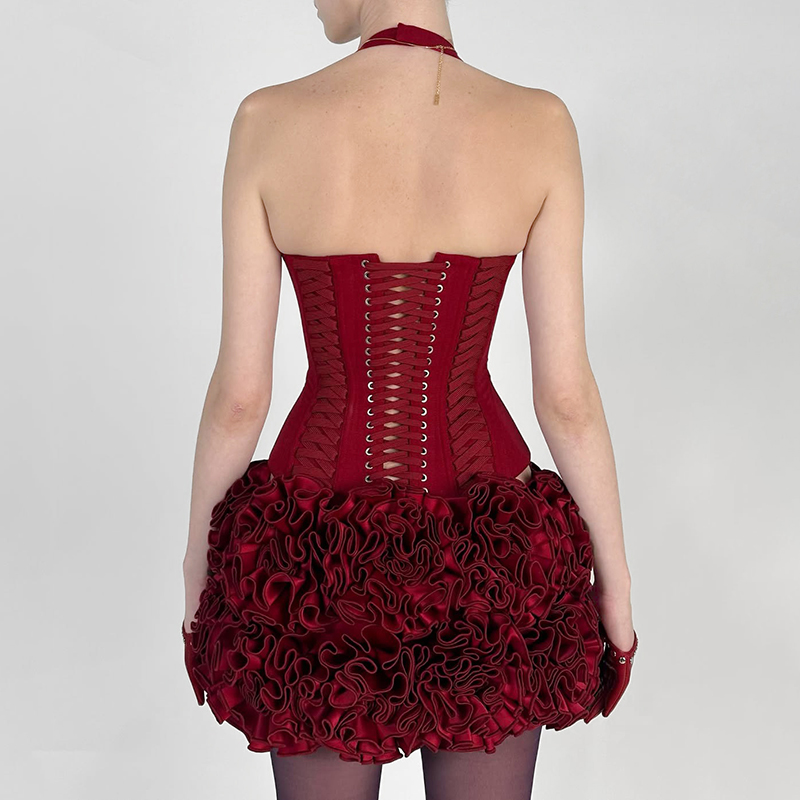 Vintage Red Heavy-Duty Halter Top - Jennie Style Cross-Tie Slim-Fit Zipper Camisole for Versatile Y2K Fashion