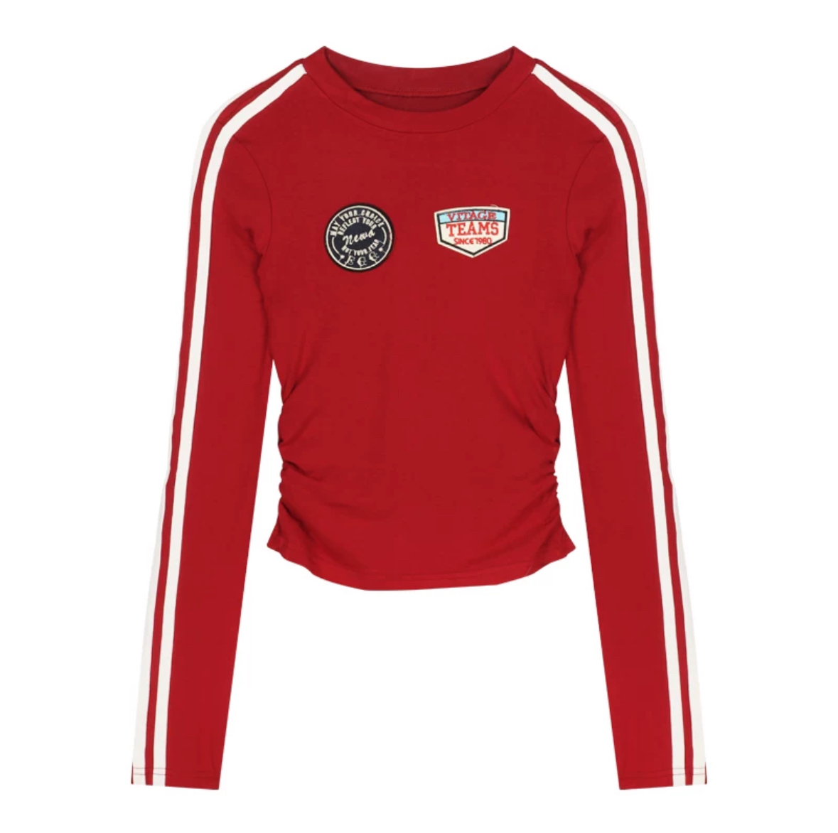 Vintage Red Long-Sleeve Cropped T-Shirt for Women - Spicy Girl Dancing American Hip-Hop Jazz Style, Trendy Y2K Fashion Top