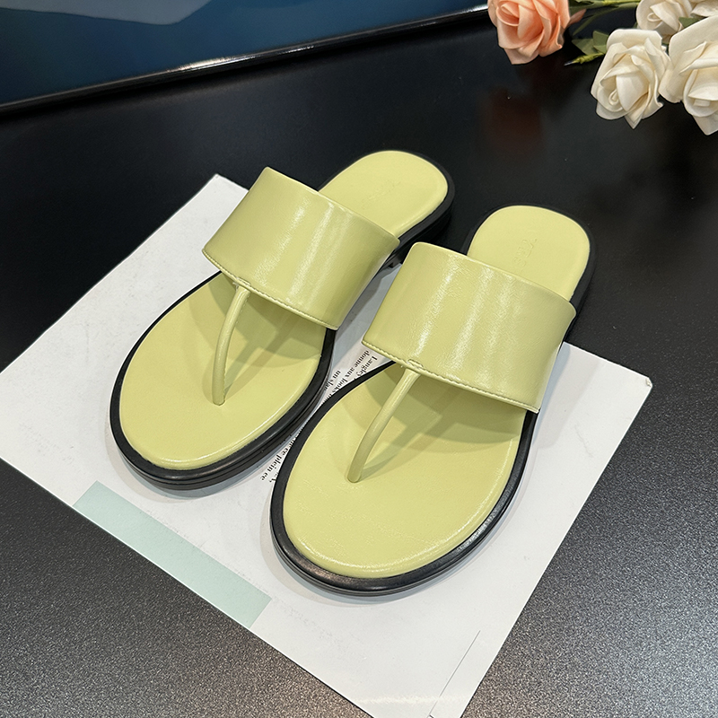 Vintage Roman Round Toe Genuine Leather Flip Flops - Versatile Flat One-Strap Sandals for Women, 2025 New Style