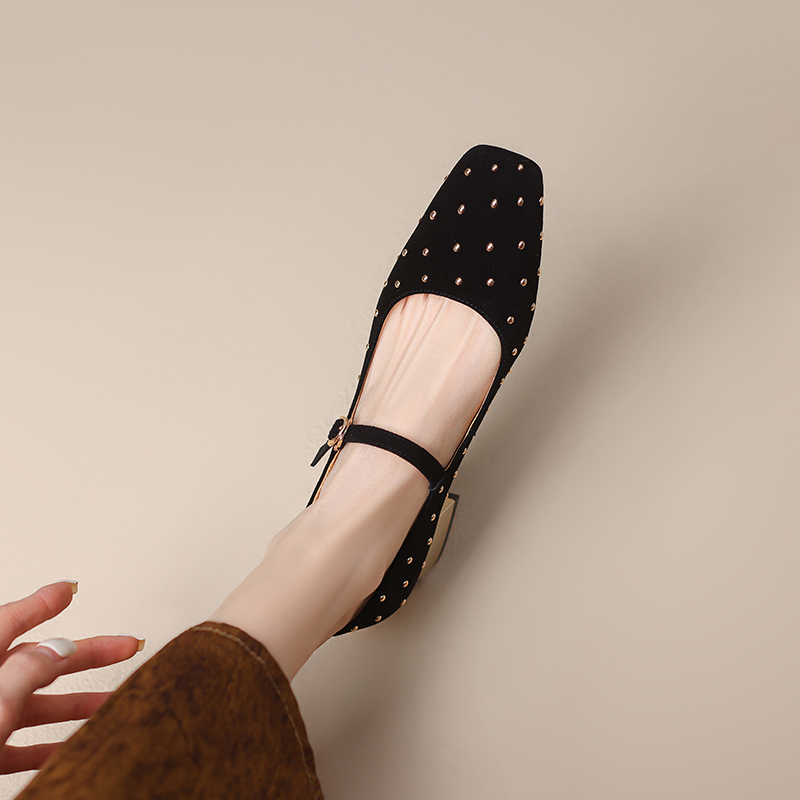Vintage Square-Toe Suede Mary Jane Shoes for Women with Chunky Heel and Strap â€“ Retro Style Footwear for 90s and Y2K Fashion