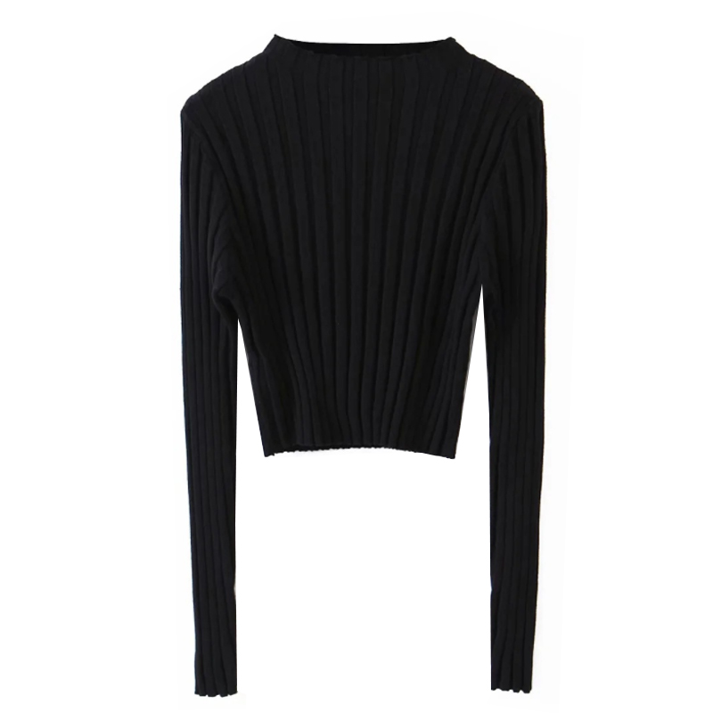 Vintage Stand Collar Long Sleeve Sweater - Autumn Winter Solid Color Stretchy Slim Fit Half High Neck Knit Top for Casual Style