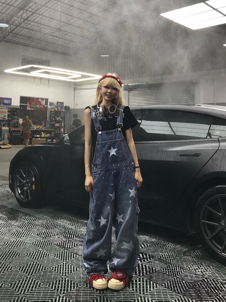 Vintage Star Print Denim Overalls for Men and Women - Summer Loose Straight Wide-Leg Jumpsuit, 90s Inspired Fashion Vintage Star Print Denim Overalls for Men and Women - Summer Loose Straight Wide-Leg Jumpsuit, 90s Inspired Fashion