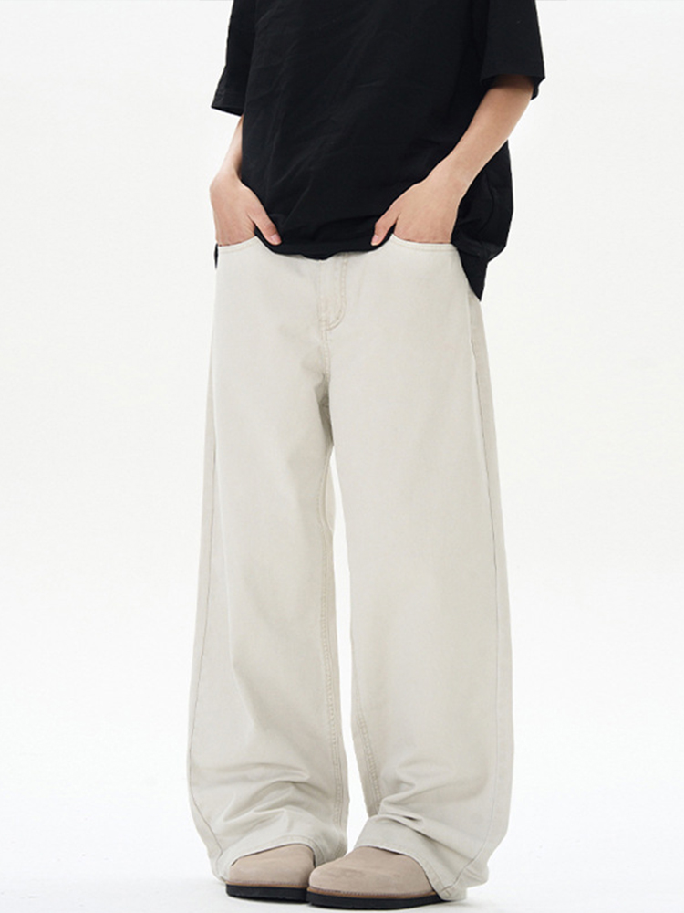 Vintage Stone-Washed Casual Straight-Leg Jeans for Men and Women - Four-Season Loose Fit Solid Color Pants Vintage Stone-Washed Casual Straight-Leg Jeans for Men and Women - Four-Season Loose Fit Solid Color Pants