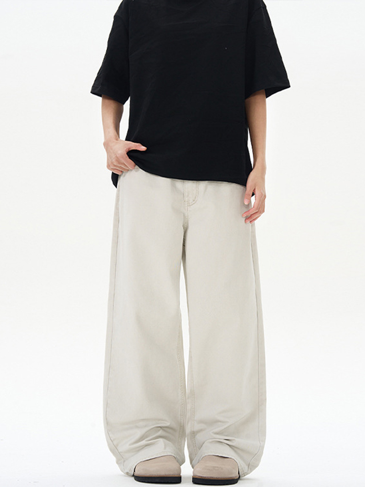 Vintage Stone-Washed Casual Straight-Leg Jeans for Men and Women - Four-Season Loose Fit Solid Color Pants