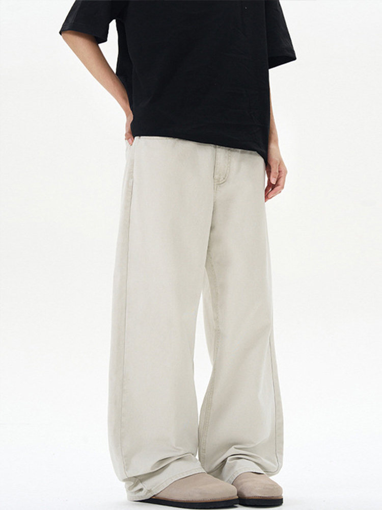 Vintage Stone-Washed Casual Straight-Leg Jeans for Men and Women - Four-Season Loose Fit Solid Color Pants Vintage Stone-Washed Casual Straight-Leg Jeans for Men and Women - Four-Season Loose Fit Solid Color Pants