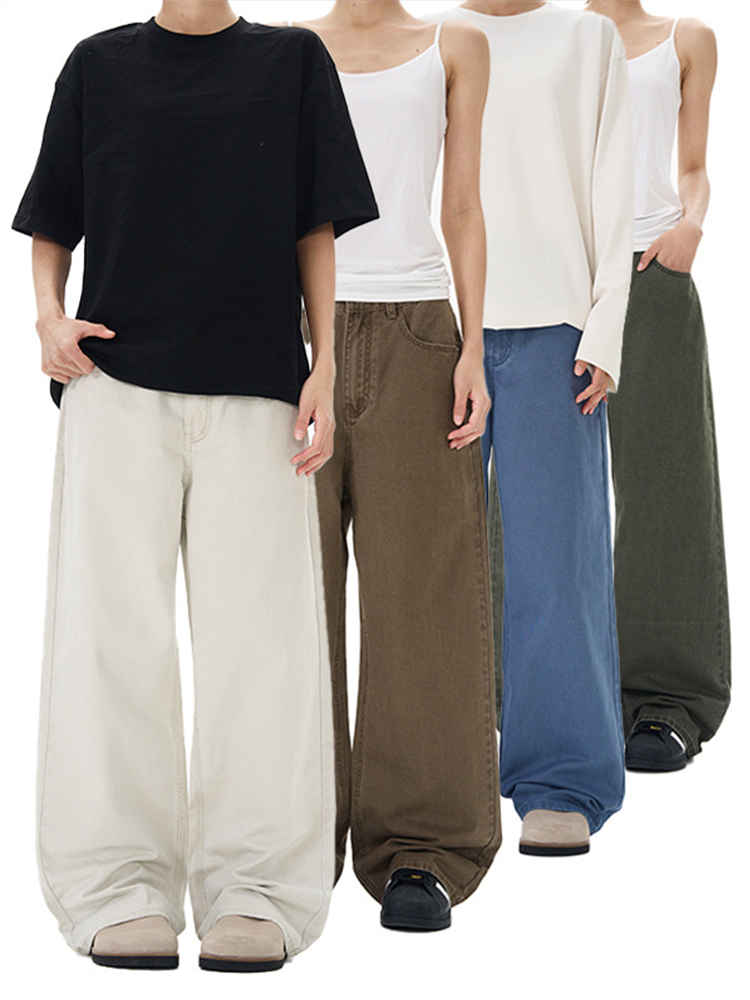 Vintage Stone-Washed Casual Straight-Leg Jeans for Men and Women - Four-Season Loose Fit Solid Color Pants Vintage Stone-Washed Casual Straight-Leg Jeans for Men and Women - Four-Season Loose Fit Solid Color Pants