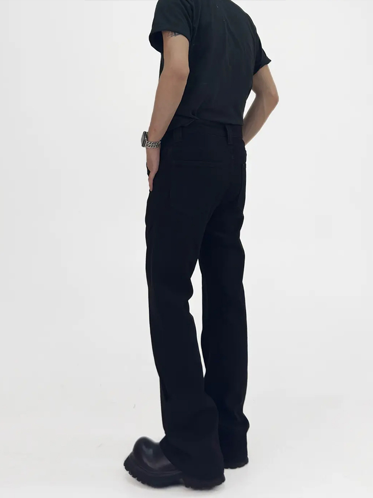 Vintage Vibe Black Micro Flare Jeans for Men, Deconstructed Slim Fit Long Pants, Trendy 90s Style Vintage Vibe Black Micro Flare Jeans for Men, Deconstructed Slim Fit Long Pants, Trendy 90s Style