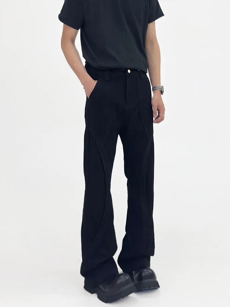 Vintage Vibe Black Micro Flare Jeans for Men, Deconstructed Slim Fit Long Pants, Trendy 90s Style