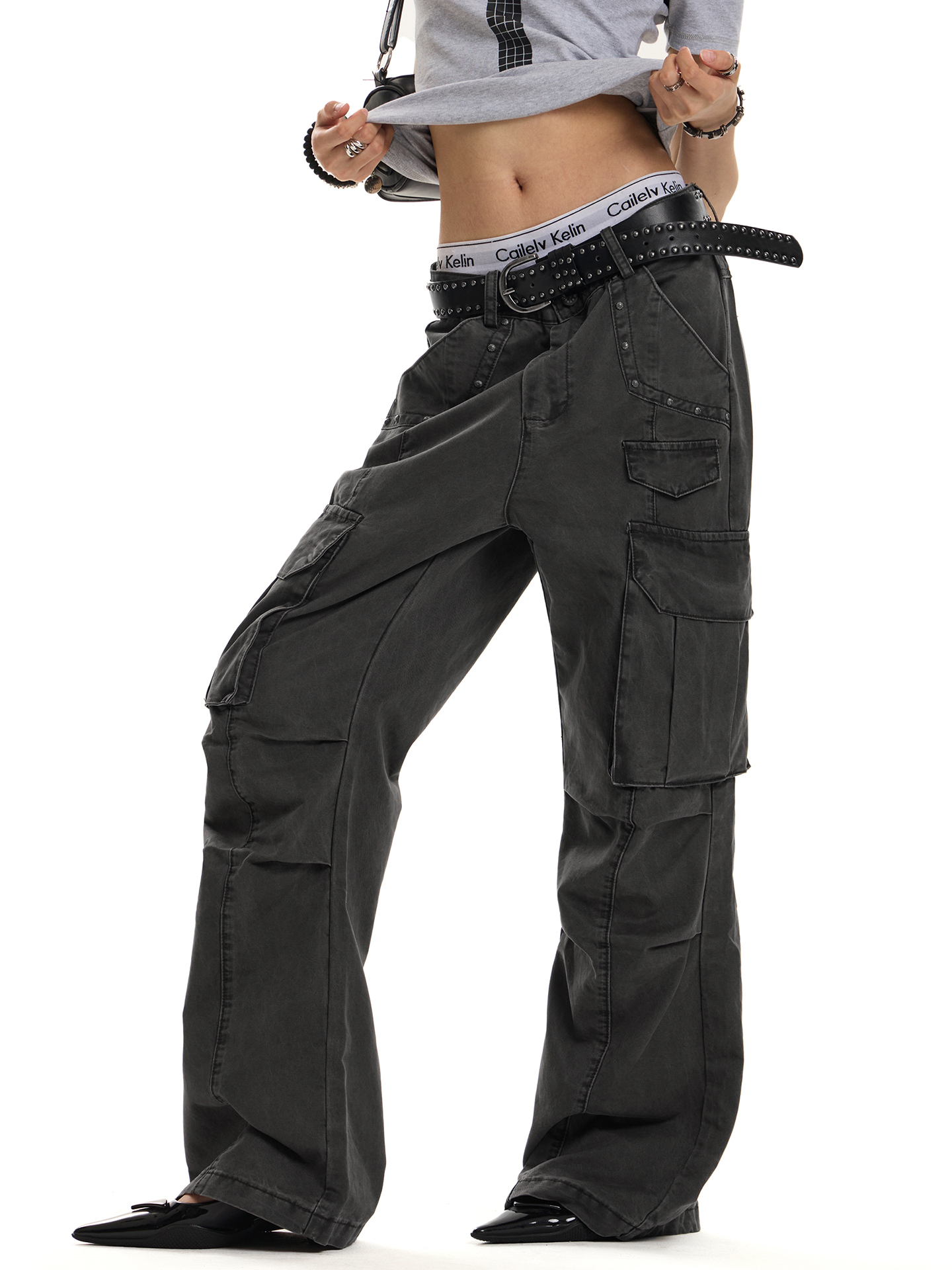 Vintage Wash Distressed Cargo Pants for Men and Women, Trendy Multi-Pocket Loose Fit, Casual Slightly Wrinkled Style Vintage Wash Distressed Cargo Pants for Men and Women, Trendy Multi-Pocket Loose Fit, Casual Slightly Wrinkled Style