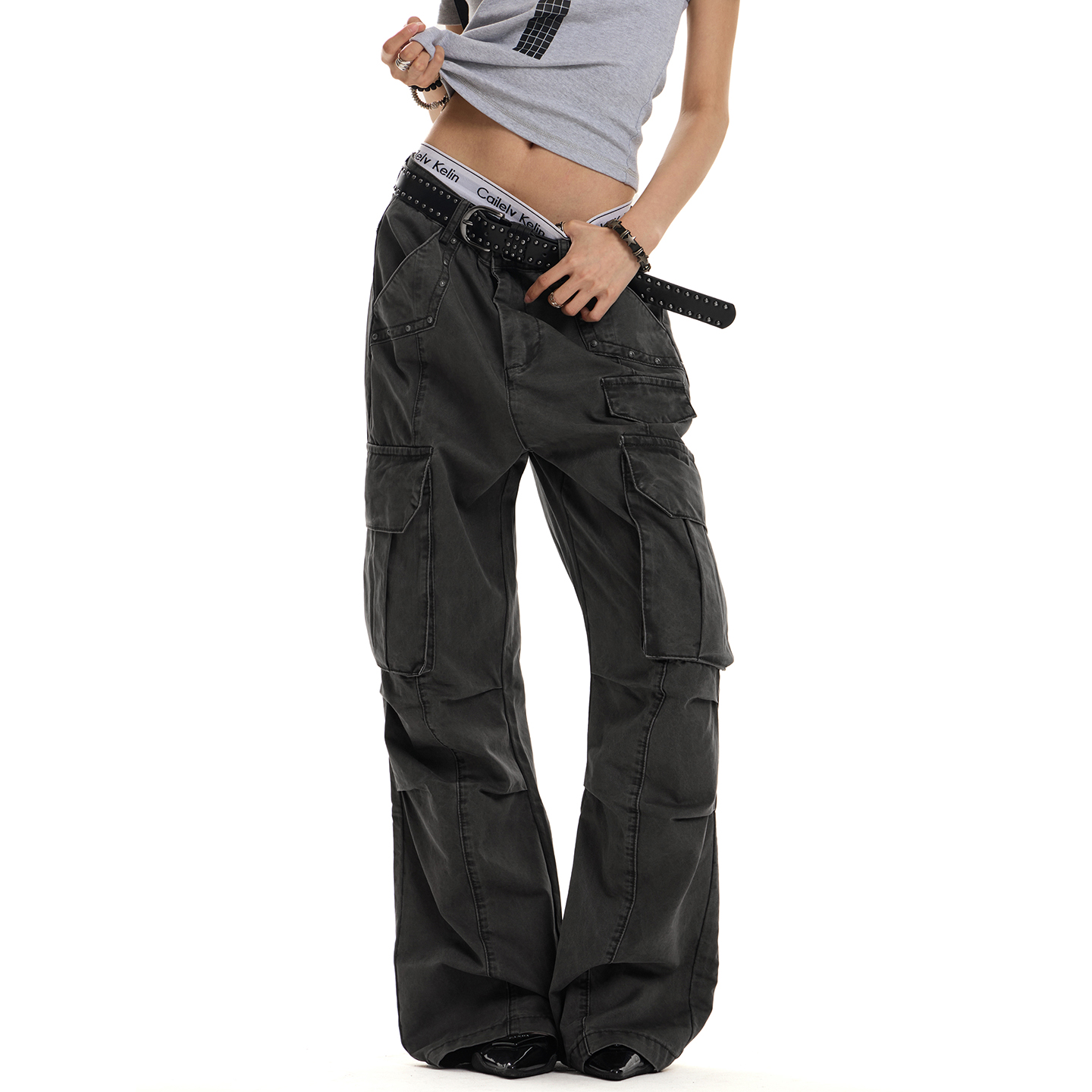 Vintage Wash Distressed Cargo Pants for Men and Women, Trendy Multi-Pocket Loose Fit, Casual Slightly Wrinkled Style