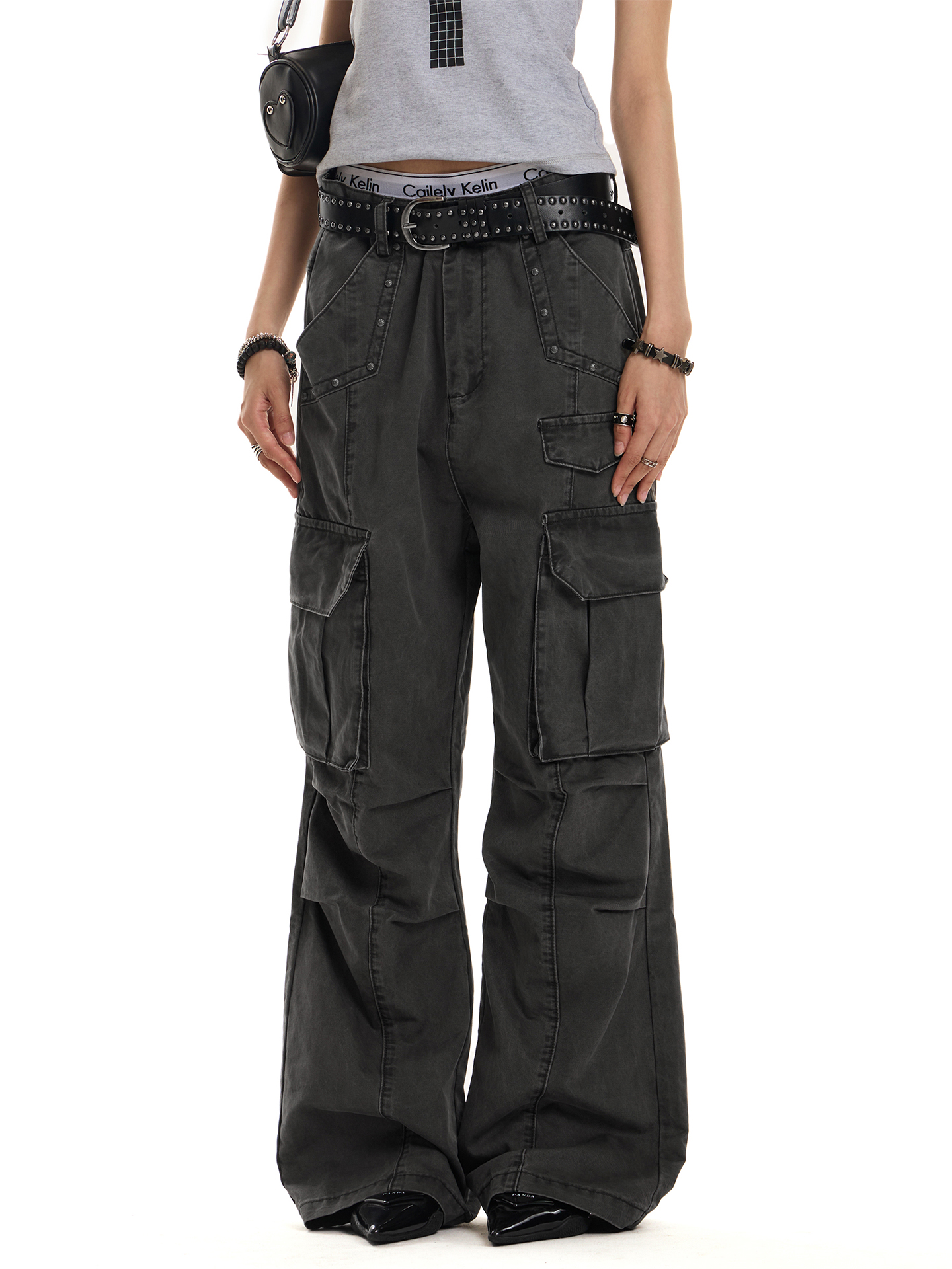 Vintage Wash Distressed Cargo Pants for Men and Women, Trendy Multi-Pocket Loose Fit, Casual Slightly Wrinkled Style Vintage Wash Distressed Cargo Pants for Men and Women, Trendy Multi-Pocket Loose Fit, Casual Slightly Wrinkled Style