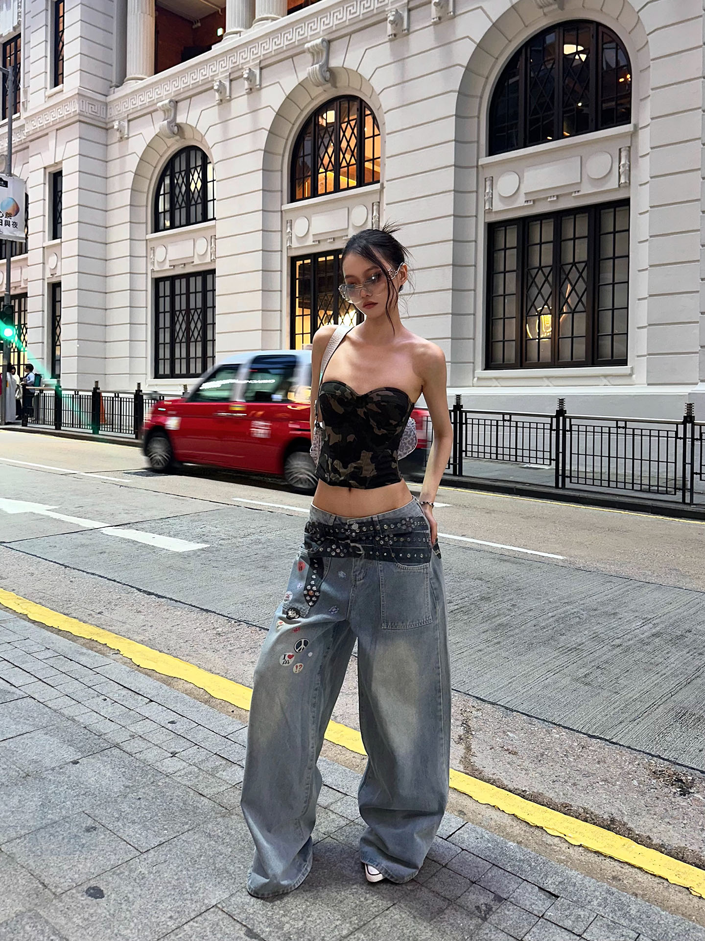 Vintage Wash Wide-Leg Belted Printed Straight-Leg Jeans - Versatile Street Style Fashion Vintage Wash Wide-Leg Belted Printed Straight-Leg Jeans - Versatile Street Style Fashion