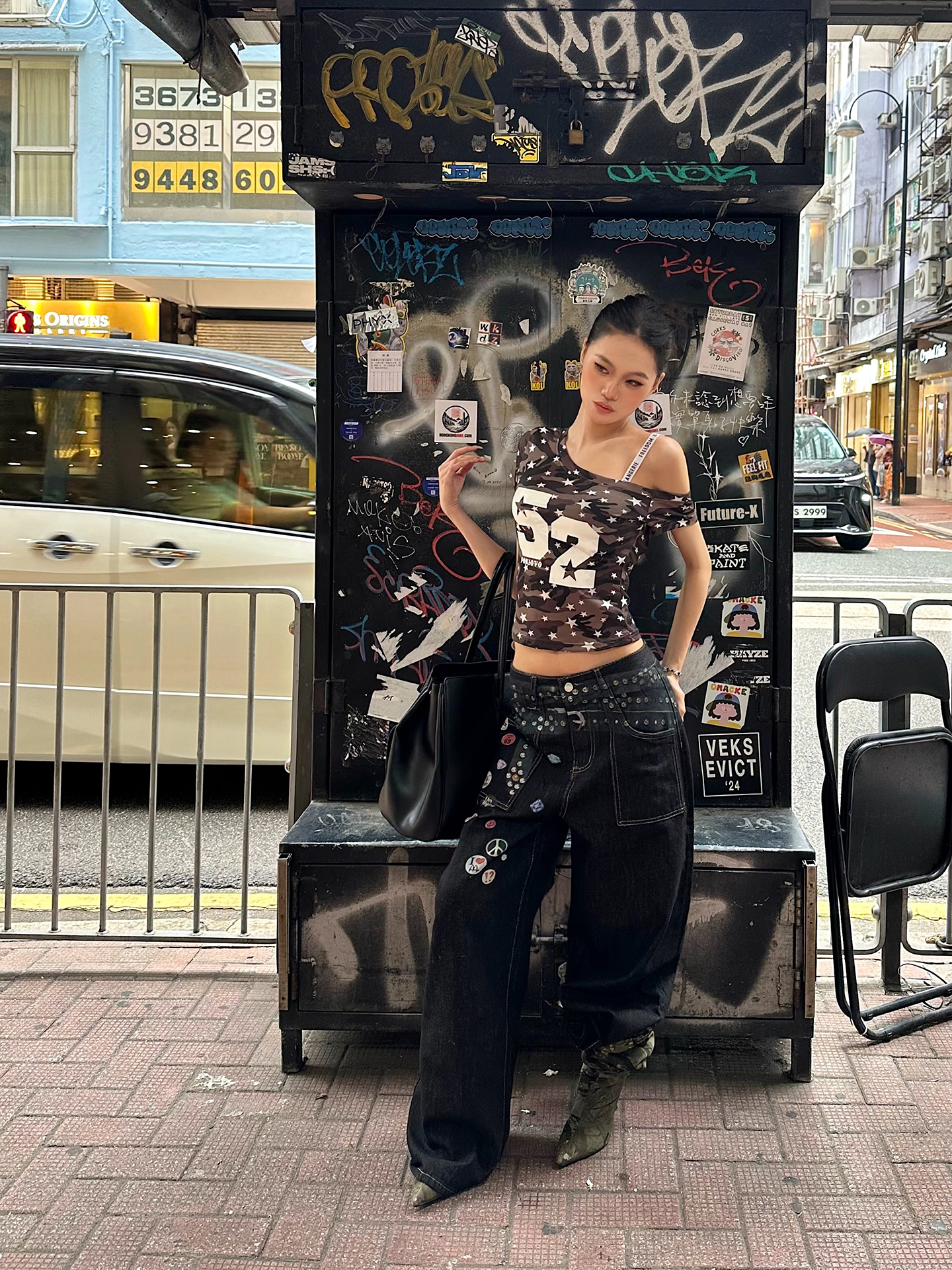 Vintage Wash Wide-Leg Belted Printed Straight-Leg Jeans - Versatile Street Style Fashion