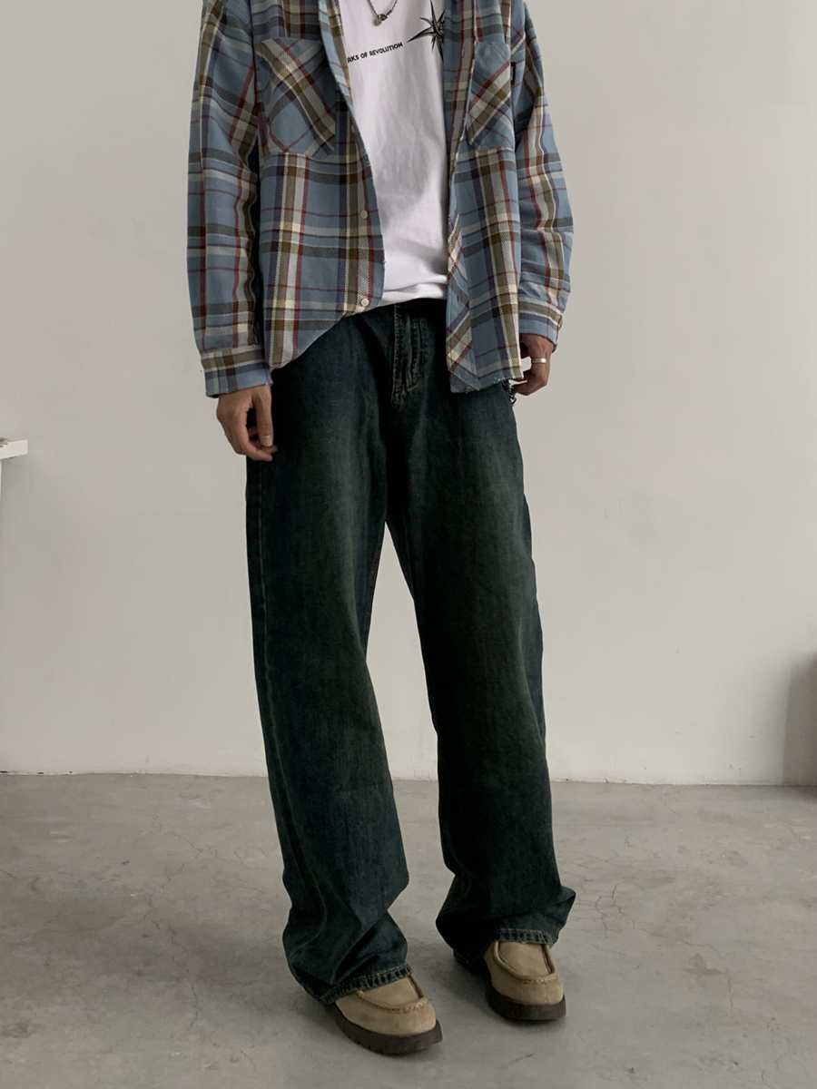 Vintage Washed Clean Fit Straight Loose Casual Streetwear Long Pants for Men - American Style, Retro Fashion, Comfortable Fit