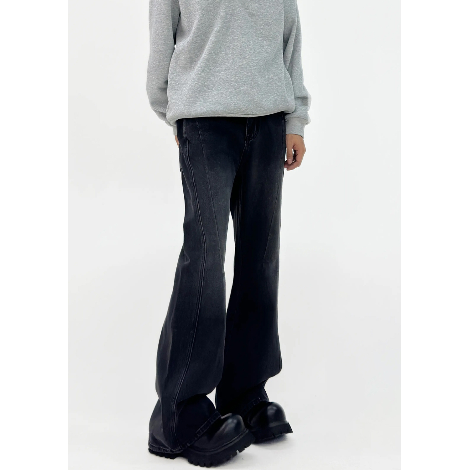 Vintage Washed Denim Pants for Men - Mid-Rise, Slimming, Slightly Flared, Casual Loose Fit, American Style, 90s Inspired Fashion.