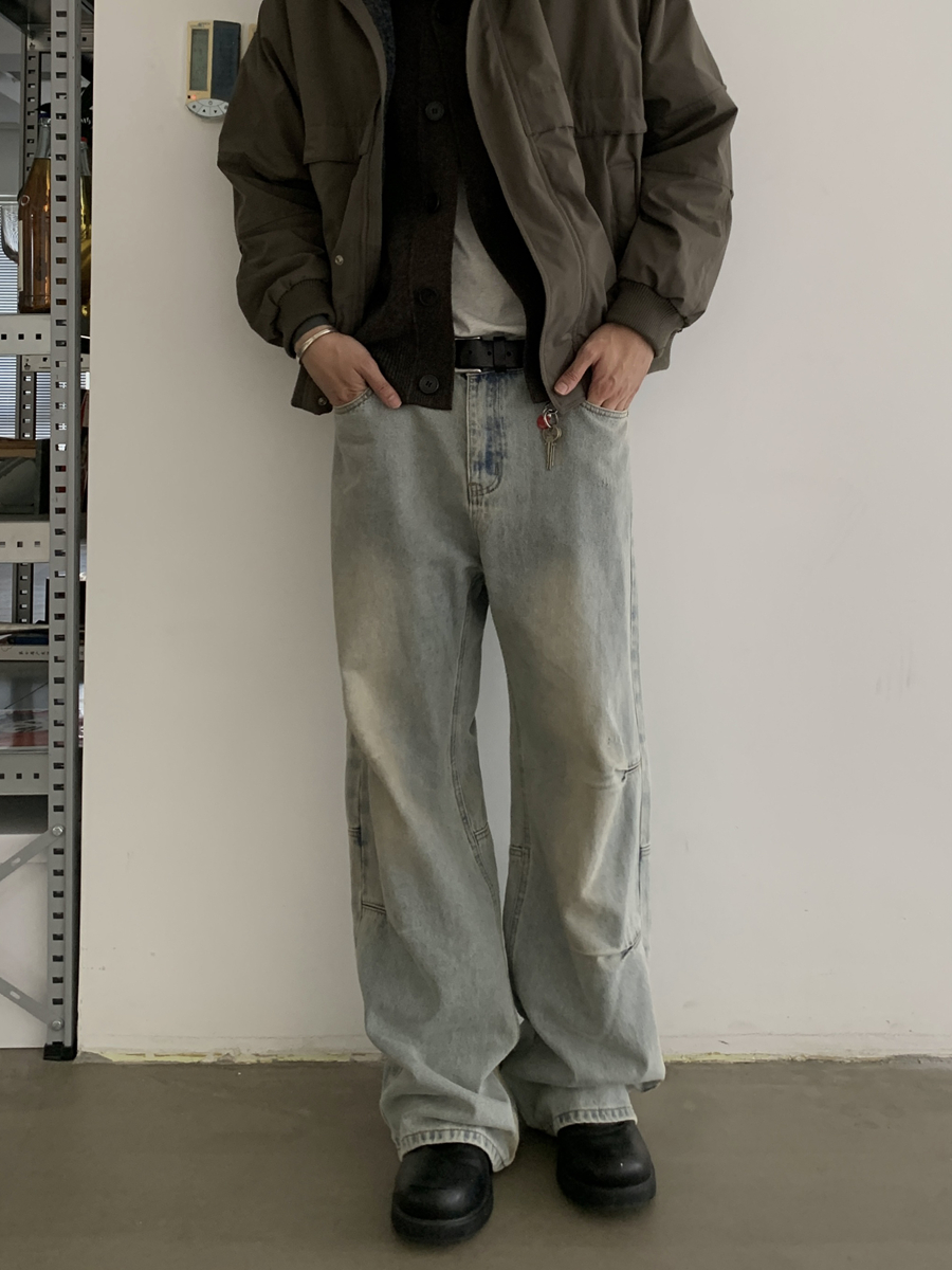 Vintage Washed Distressed Baggy Jeans for Unisex - Trendy Loose Straight Casual Pants in American Style