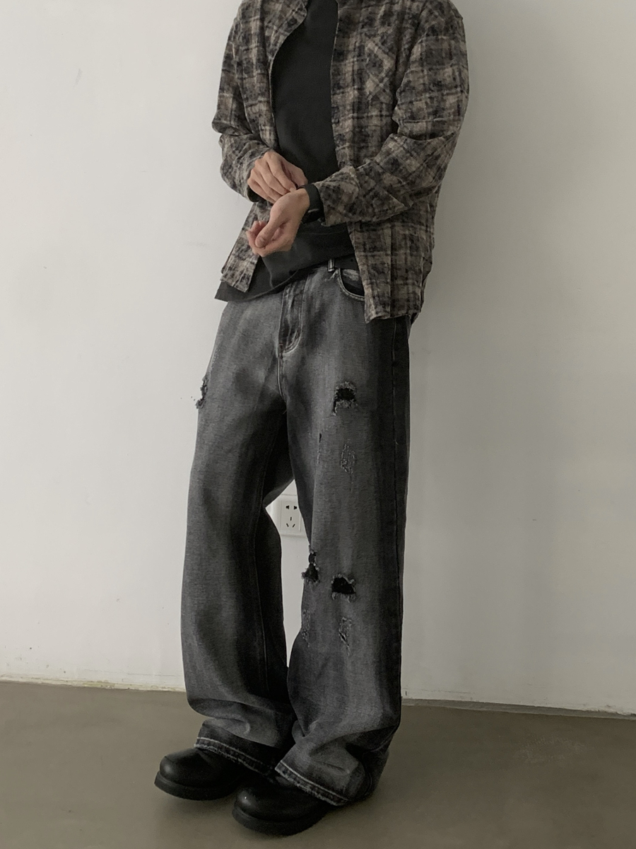 Vintage Washed Distressed Black Baggy Jeans for Unisex - Trendy 90s Inspired Loose Straight Casual Pants