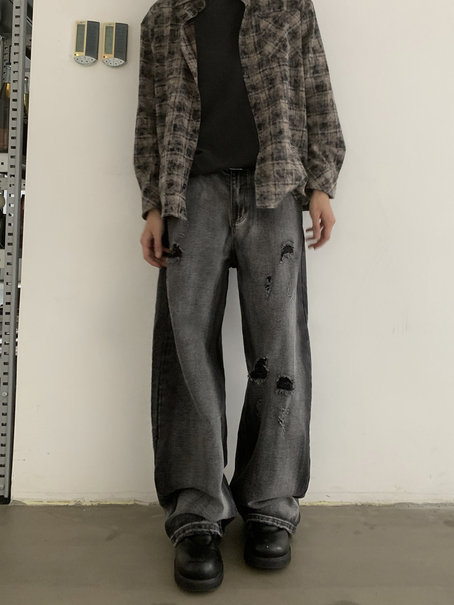 Vintage Washed Distressed Black Baggy Jeans for Unisex - Trendy 90s Inspired Loose Straight Casual Pants Vintage Washed Distressed Black Baggy Jeans for Unisex - Trendy 90s Inspired Loose Straight Casual Pants