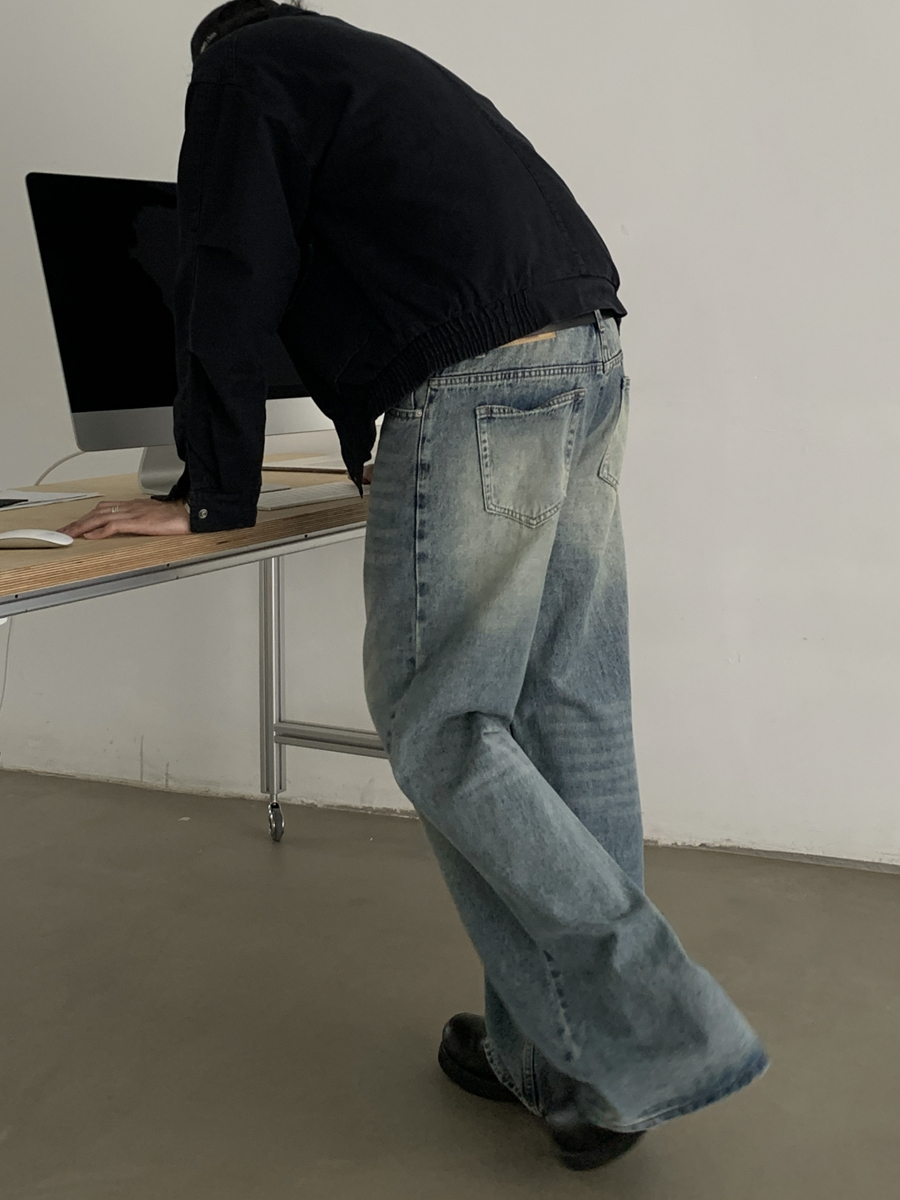 Vintage Washed Distressed Clean Fit Unisex Straight Leg Jeans - Trendy High-End Casual Pants for a Timeless Look