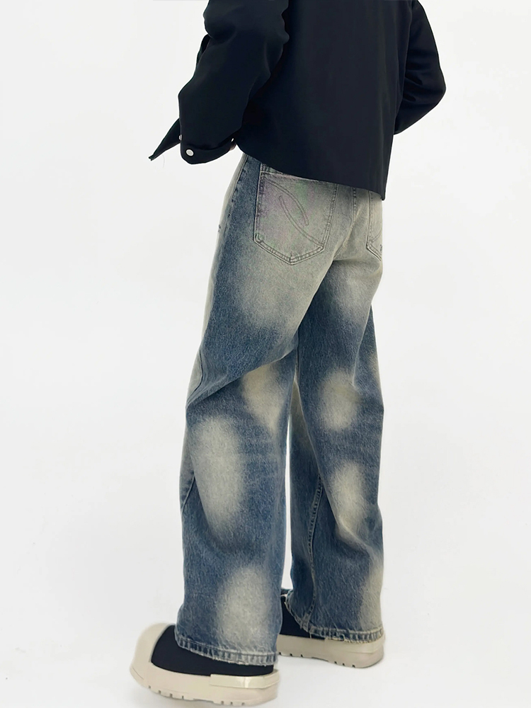 Vintage Washed Distressed Denim Pants for Men - Loose Straight Wide-Leg Casual Trousers, 90s Inspired Fashion Vintage Washed Distressed Denim Pants for Men - Loose Straight Wide-Leg Casual Trousers, 90s Inspired Fashion