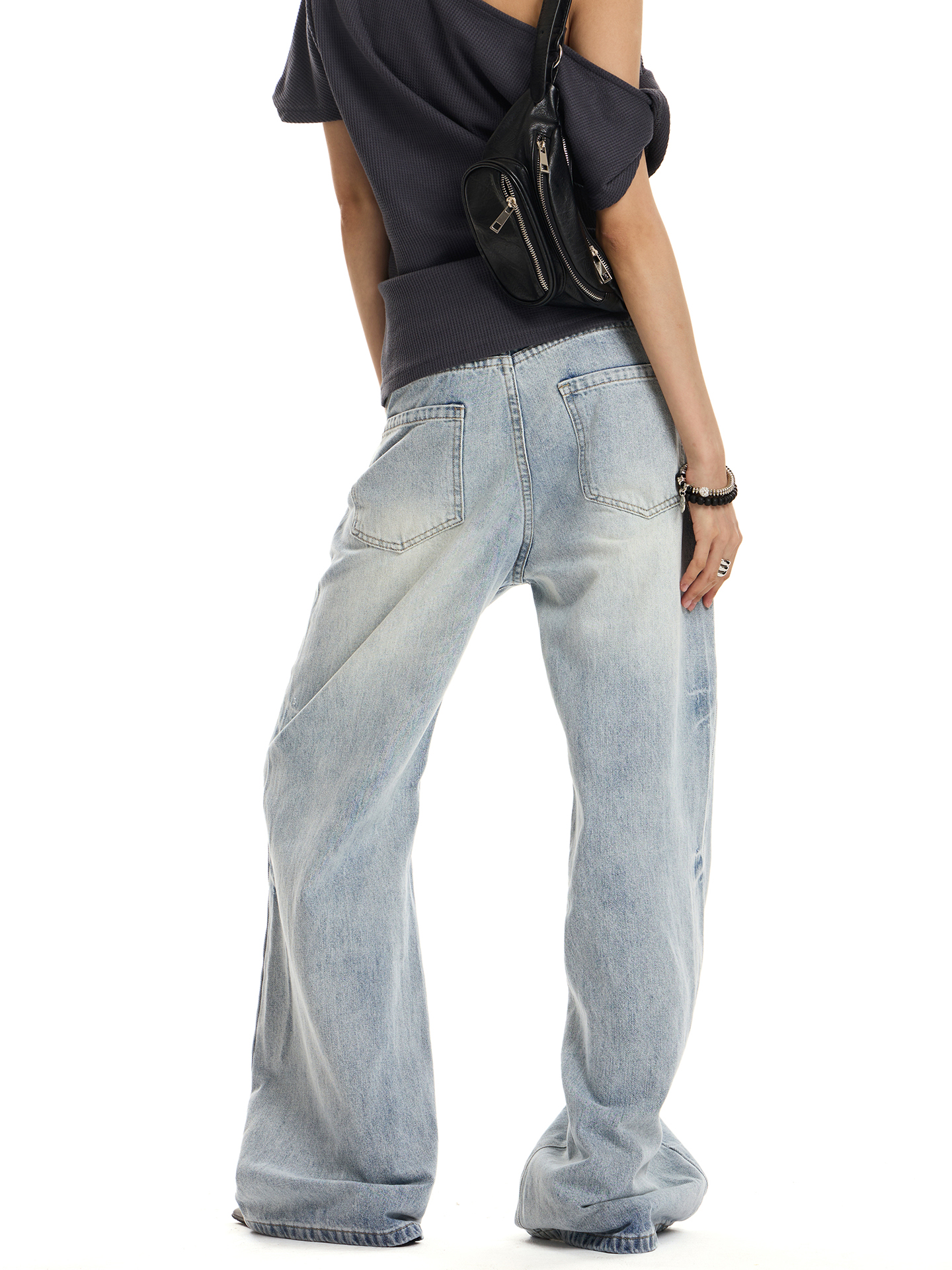 Vintage Washed Distressed Light Blue Denim Pants for Men & Women - Loose American Streetwear Straight Leg Trousers, 90s Style Vintage Washed Distressed Light Blue Denim Pants for Men & Women - Loose American Streetwear Straight Leg Trousers, 90s Style