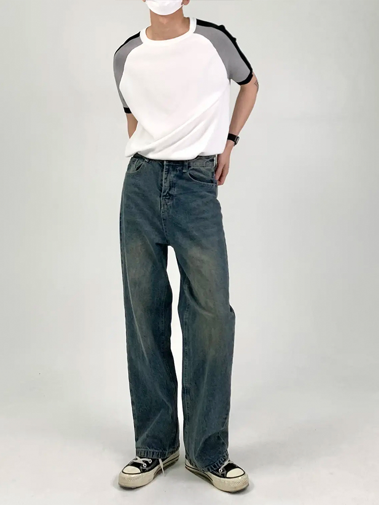 Vintage Washed Distressed Loose Straight-Leg Dark Blue Jeans for Men and Women - Versatile Wide-Leg Style for Spring/Summer 2024 Vintage Washed Distressed Loose Straight-Leg Dark Blue Jeans for Men and Women - Versatile Wide-Leg Style for Spring/Summer 2024