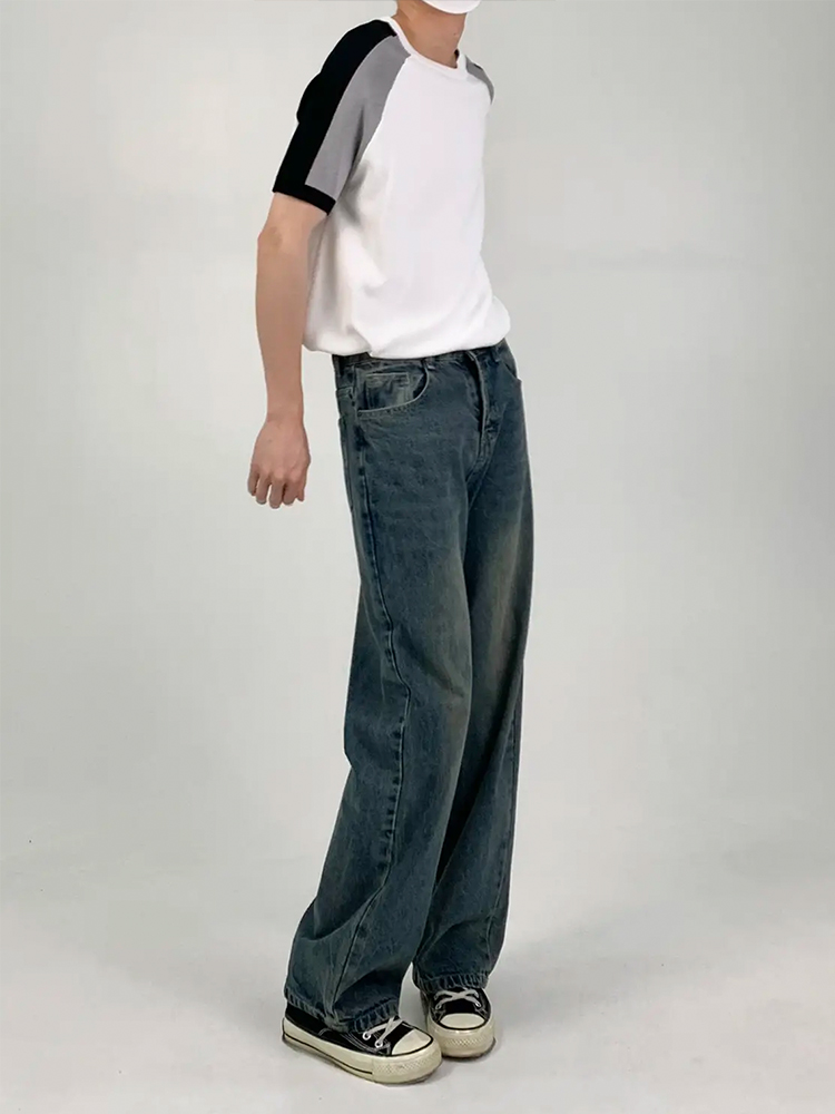 Vintage Washed Distressed Loose Straight-Leg Dark Blue Jeans for Men and Women - Versatile Wide-Leg Style for Spring/Summer 2024 Vintage Washed Distressed Loose Straight-Leg Dark Blue Jeans for Men and Women - Versatile Wide-Leg Style for Spring/Summer 2024