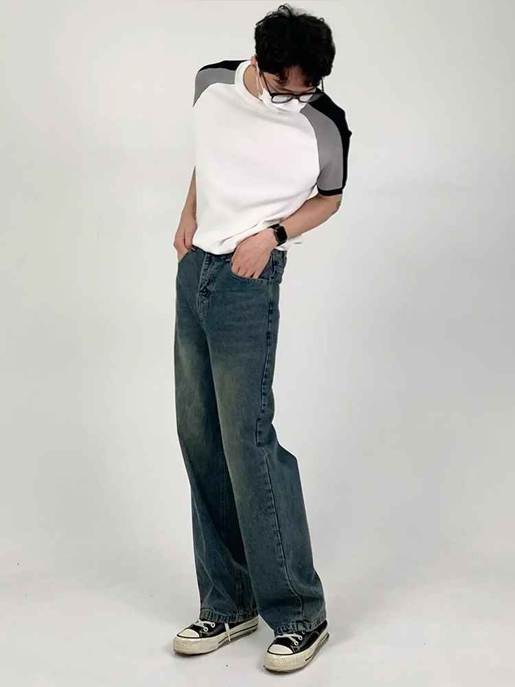 Vintage Washed Distressed Loose Straight-Leg Dark Blue Jeans for Men and Women - Versatile Wide-Leg Style for Spring/Summer 2024 Vintage Washed Distressed Loose Straight-Leg Dark Blue Jeans for Men and Women - Versatile Wide-Leg Style for Spring/Summer 2024