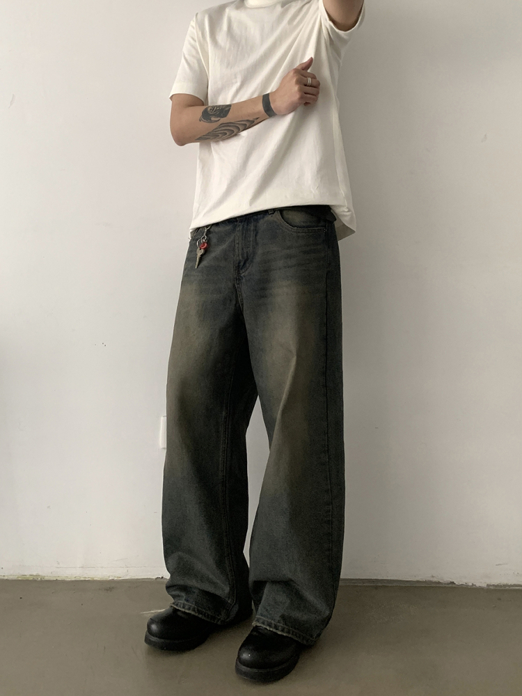 Vintage Washed Distressed Loose Straight-Leg Jeans for Men and Women - American Style Cleanfit Long Pants Vintage Washed Distressed Loose Straight-Leg Jeans for Men and Women - American Style Cleanfit Long Pants