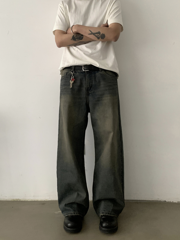 Vintage Washed Distressed Loose Straight-Leg Jeans for Men and Women - American Style Cleanfit Long Pants