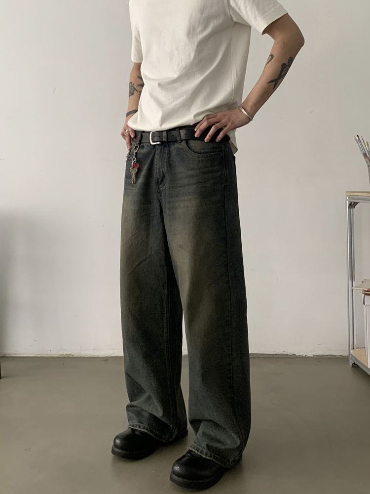 Vintage Washed Distressed Loose Straight-Leg Jeans for Men and Women - American Style Cleanfit Long Pants Vintage Washed Distressed Loose Straight-Leg Jeans for Men and Women - American Style Cleanfit Long Pants