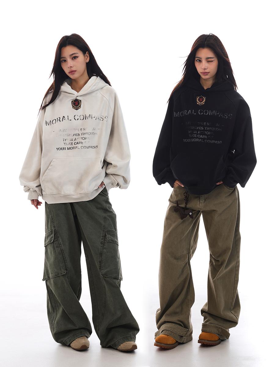 Vintage Washed Distressed Oversized Hoodie Jacket for Unisex - Trendy Versatile Casual Layering Essential Vintage Washed Distressed Oversized Hoodie Jacket for Unisex - Trendy Versatile Casual Layering Essential