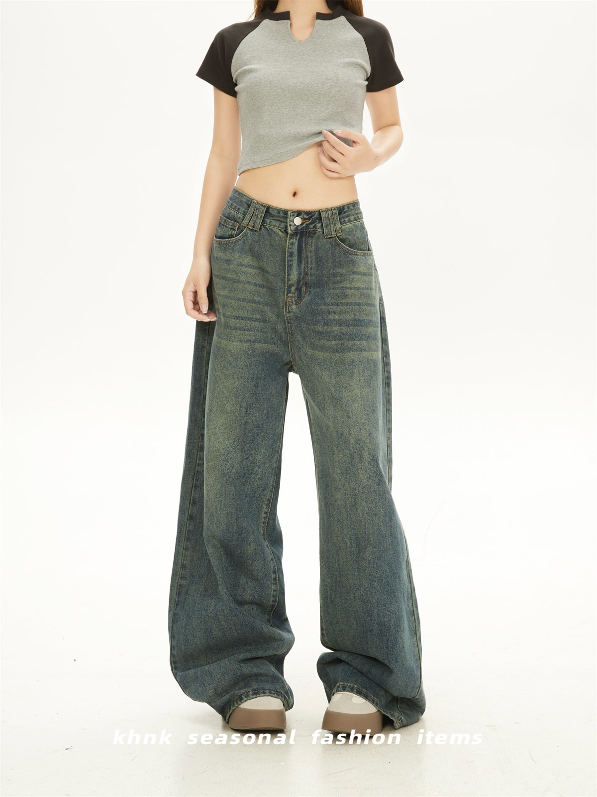 Vintage Washed Distressed Slim High-Waisted Jeans & Loose Draped Floor-Length Wide-Leg Pants for Women - Spring Autumn Fashion Vintage Washed Distressed Slim High-Waisted Jeans & Loose Draped Floor-Length Wide-Leg Pants for Women - Spring Autumn Fashion