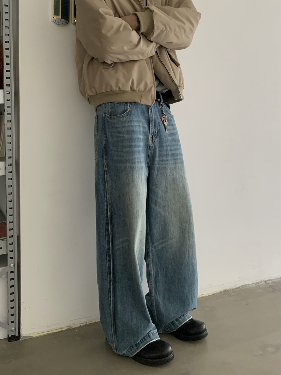Vintage Washed Loose Curved Blade Jeans for Men and Women - Trendy Wide-Leg High-End Arc Casual Pants
