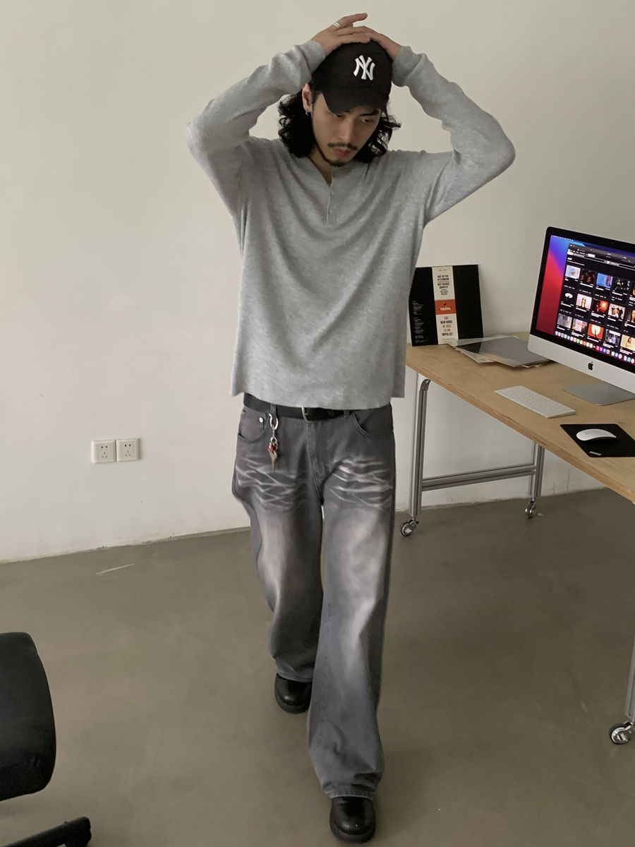 Vintage Washed Loose Straight Cat Whisker Jeans for Men and Women - Clean Fit Long Pants, Trendy American Style Fashion Vintage Washed Loose Straight Cat Whisker Jeans for Men and Women - Clean Fit Long Pants, Trendy American Style Fashion