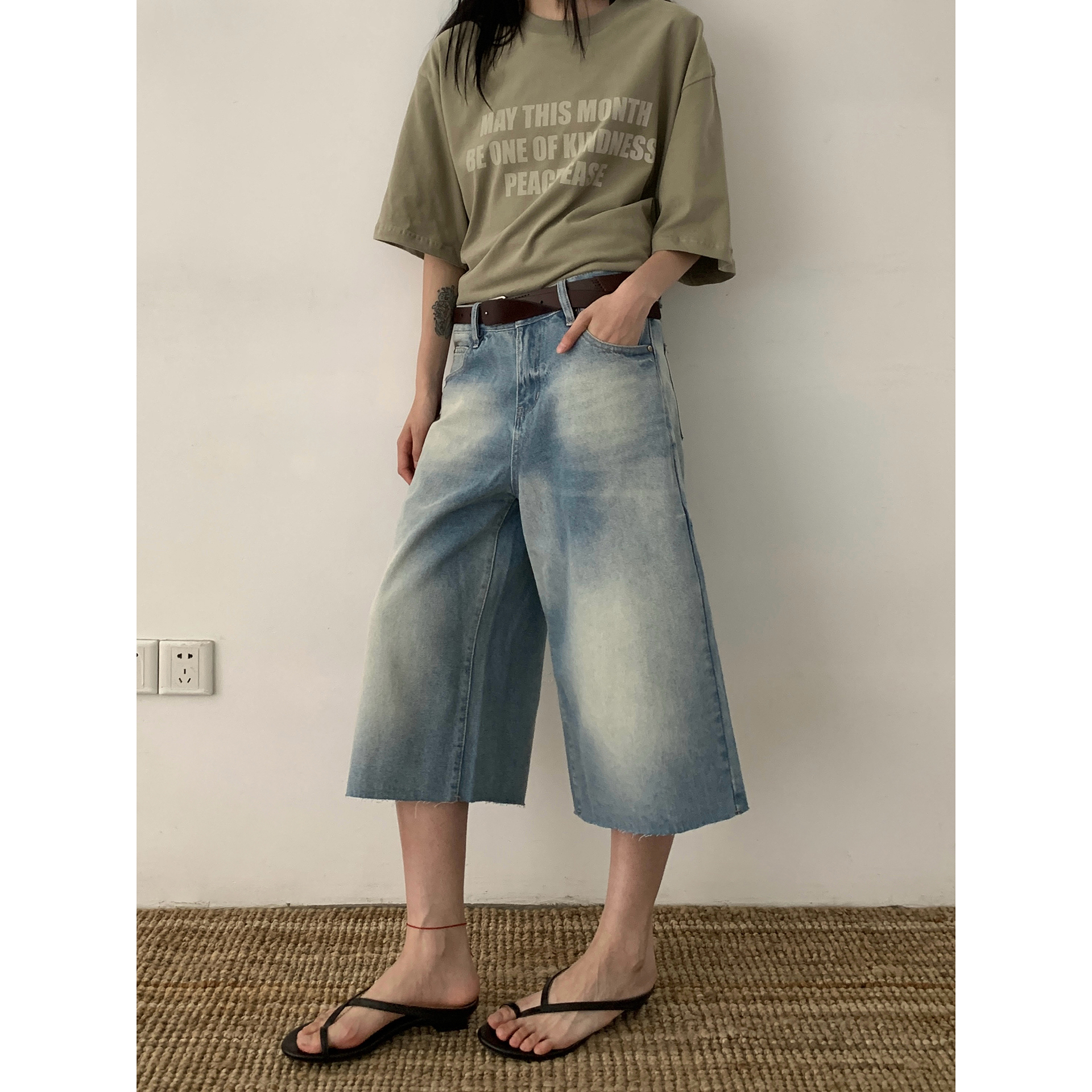 Vintage Washed Loose Straight-Leg Denim Shorts for Men and Women - Trendy 90s American Style Casual Retro Seven-Point Shorts