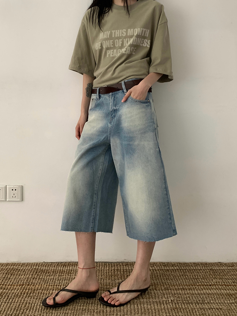 Vintage Washed Loose Straight-Leg Denim Shorts for Men and Women - Trendy 90s American Style Casual Retro Seven-Point Shorts