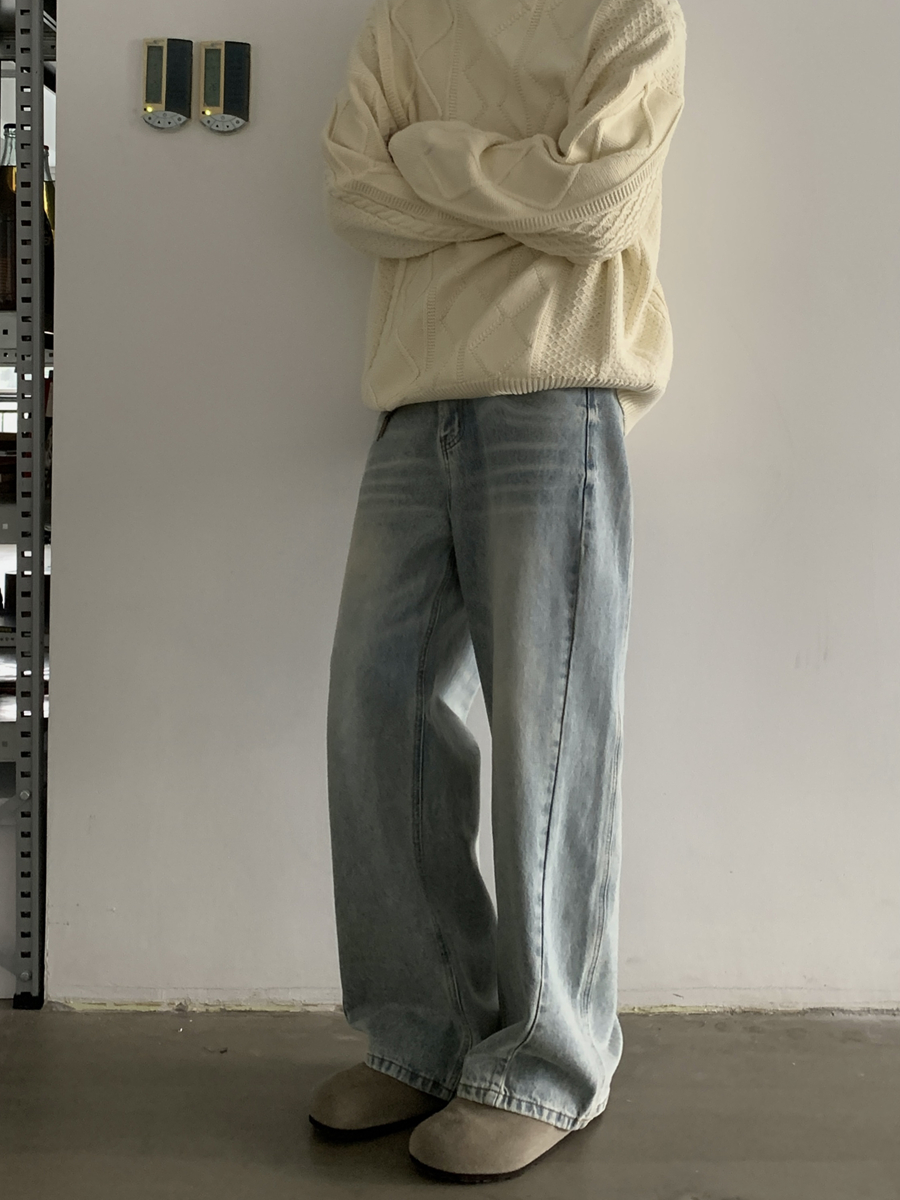 Vintage Washed Loose Straight Leg Jeans for Unisex - Trendy Wide Leg Floor-Length Casual Pants