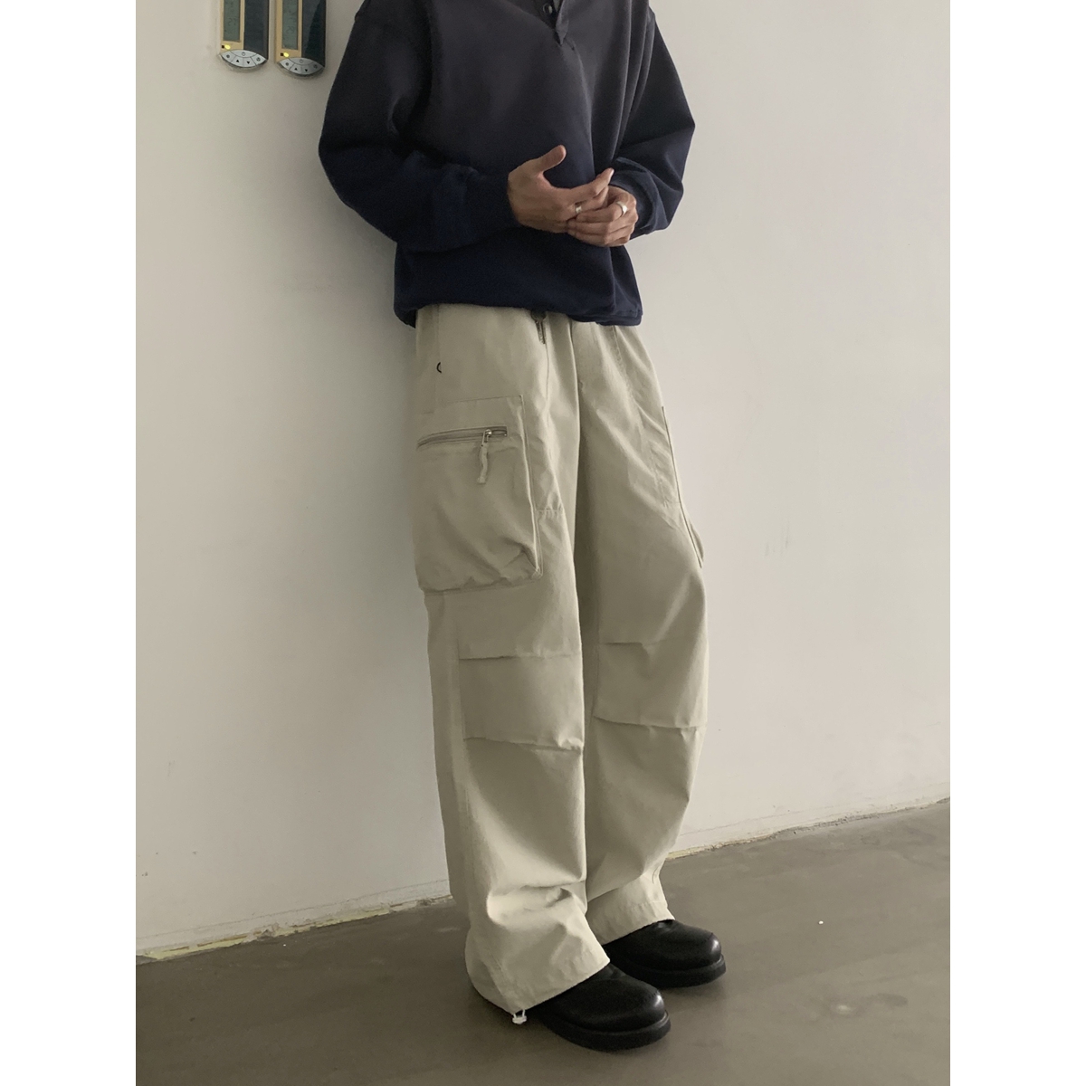 Vintage Washed Loose Straight Work Pants for Men and Women, Oversized Casual Long Pants with Pockets, Trendy American Style
