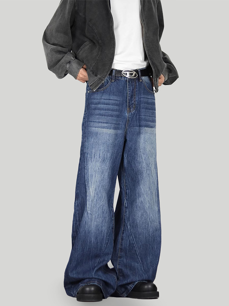 Vintage Washed Straight Leg Jeans for Men, Cleanfit Loose Wide-Leg Casual Pants, 90s Inspired Floor-Length Fashion Bottoms Vintage Washed Straight Leg Jeans for Men, Cleanfit Loose Wide-Leg Casual Pants, 90s Inspired Floor-Length Fashion Bottoms